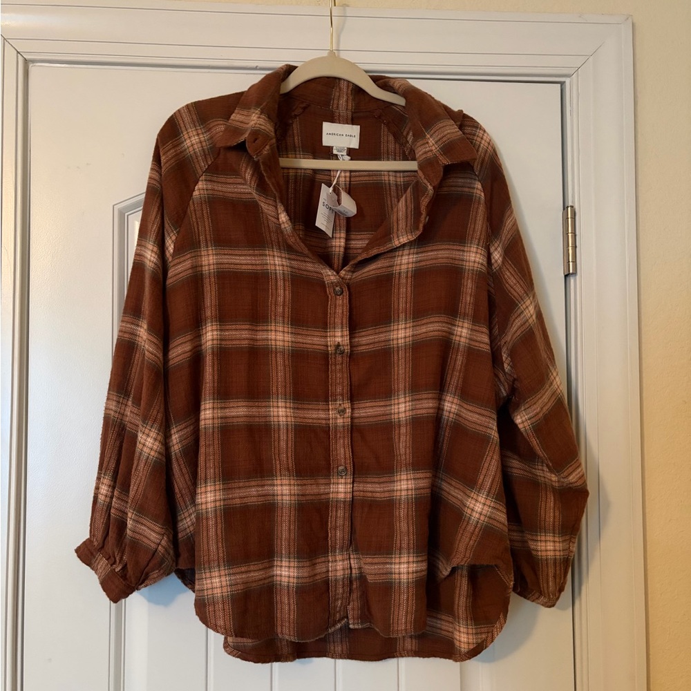 American Eagle Outfitters Rust Plaid Shirt
